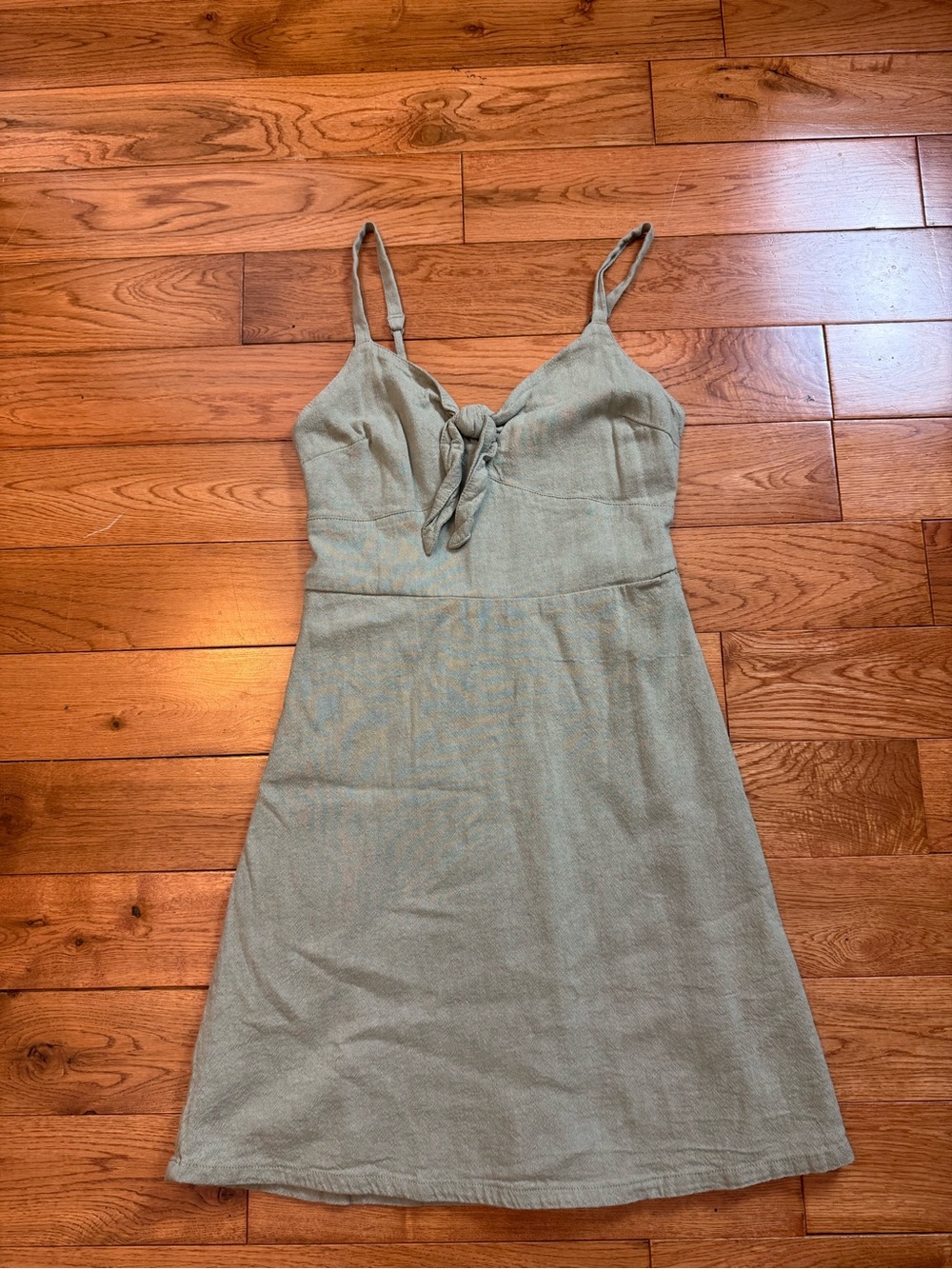 Hollister Tie Front Smocked Bodice Linen Blend Mini Dress